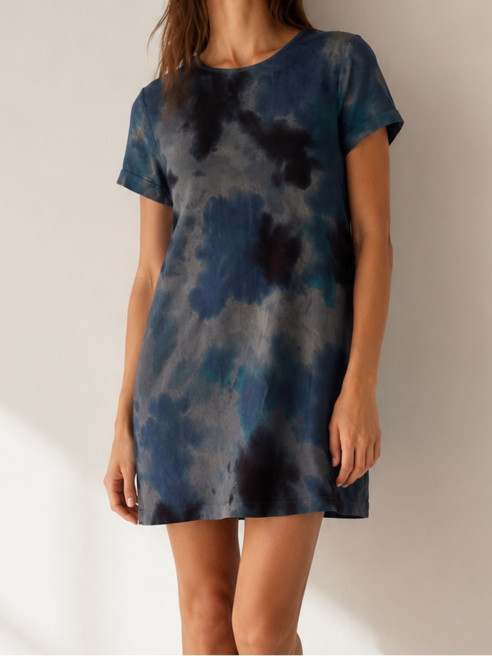 Jenni Kayne Blue Tie-Dye Short Sleeve Shift  mini Dress, size M